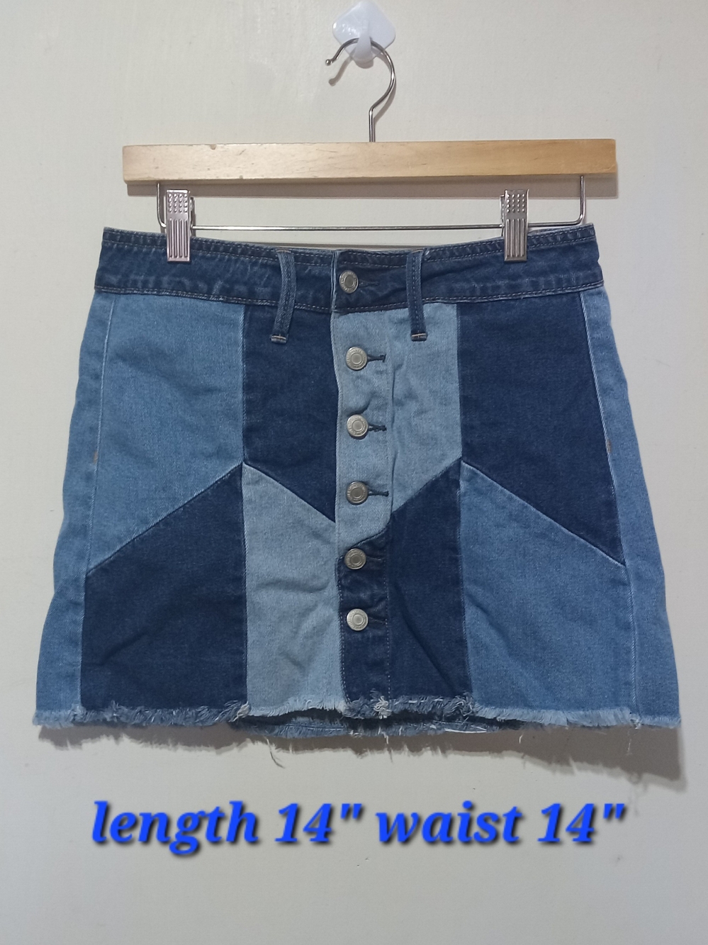 American Eagle Outfitters Patchwork Two-Tone Denim Skirt - Blue